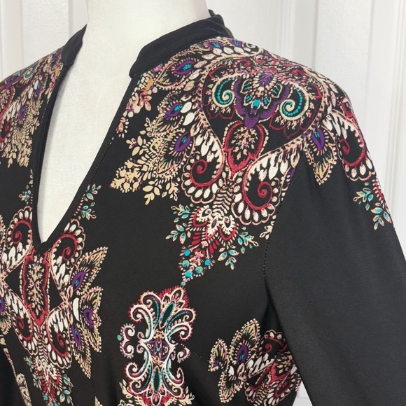 NWT DM Collection Black Multi Print Jeraldeen Jersey Shirt Dress 8 - Picture 7 of 16